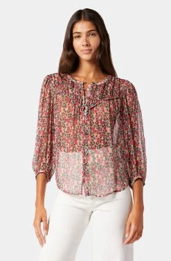 Joie Fanning Long Sleeve Silk Top